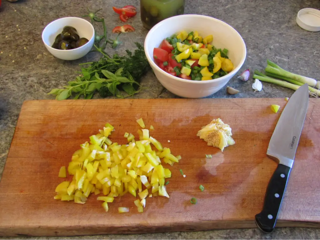 roughly chopped yollow pepper for fresh salsa made with fermented hot peppers