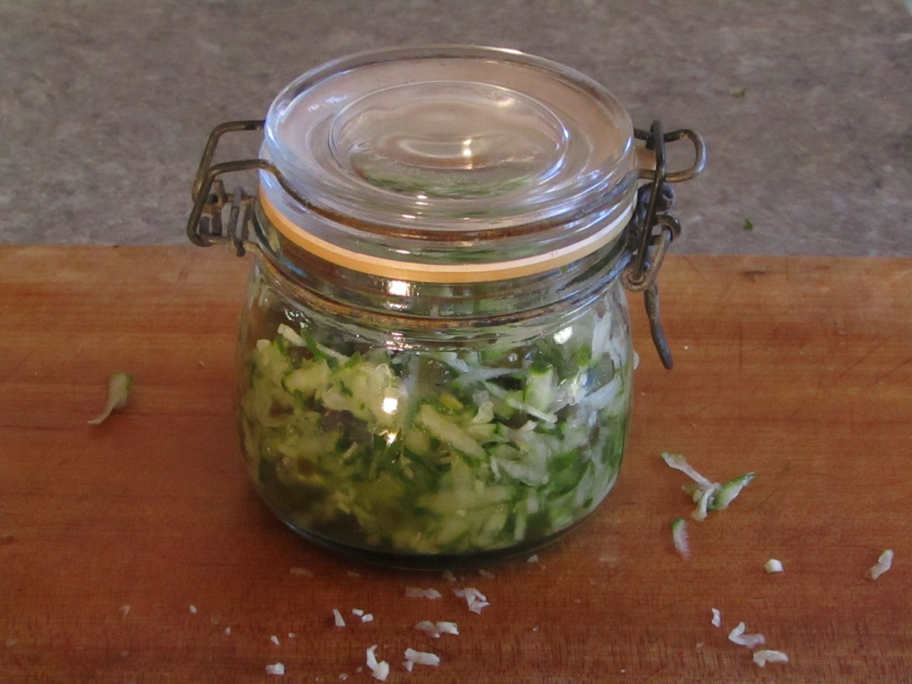 Hot pepper relish in a flip top jar